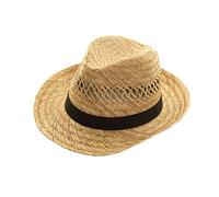 Top Brand Unisex Natural Straw Trilby/Fedora Hat with a Black Band. (59cm)