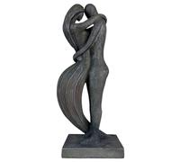 Top Brass Eternal Embrace Romantic Couple Sculpture - 12 1/2” Resin Lovers Statue (Graphite Kiss & Moon-wash Limestone) - Modern Home Décor Wedding Anniversary Love Art (Graphite Kiss)