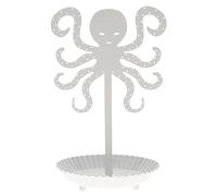 Top Brass Friendly Octopus Earring & Bracelet Holder Organizer Metal Standing Jewelry Tree Display with Ring Tray (White)