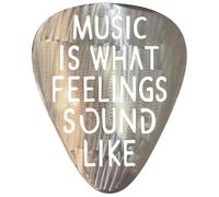 Top Brass Jumbo 16" Metal Guitar Pick Wall Art - “Music Is What Feelings Sound Like” Quote - Steel Wall Décor - Music Room, Studio, or Man Cave Art (Brushed Silver)