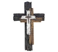 Top Brass Rustic Multi Layered Weathered Wood Look Spiritual Art Sculpture - Wall Cross - Living Room Decor
