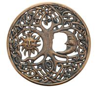 Top Brass Sun and Moon Face Tree of Life Wall Plaque Decorative Spiritual Celtic Garden Art Sculpture - Celestial Harmony