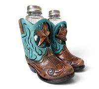 Top Brass Western Cowboy Boot Salt & Pepper Shaker Set, Brown & Teal