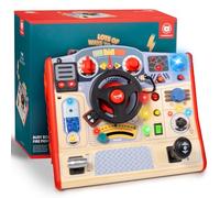 TOP BRIGHT Dashboard Busy Board for Toddlers with Sound & Light, Fidget Sensory Toy with Steering Wheel for 3 4 Year Old , Montessori Wooden Educational Toys for Boys Girls Ages 3+