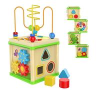 TOP BRIGHT Wooden Activity Cube Toys for 1 2 Year Old, Bead Maze Shape Sorter for One Year Old Boys Girls Gifts