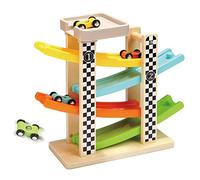 TOP BRIGHT Wooden Car Ramp Toys for 1 2 Year Old Boy Gifts, First Birthday Present for One Two Year Old Car Toy, Baby Toys 12 18 Months with 4 Mini Cars
