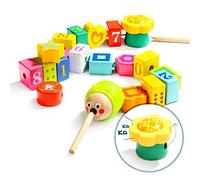 TOP BRIGHT Wooden Lacing Beads and String for Toddlers, Kids Threading Toys for 2 3 Year Olds, Fine Motor Skills Montessori Toys for Two Year Old Preschool Boy Girl Gifts Age 2