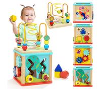 TOP BRIGHT Wooden Shape Sorter Activity Cube Toys for 1 Year Old Baby - 1st Birthday Gifts for Girl and Boy 12 Months Plus