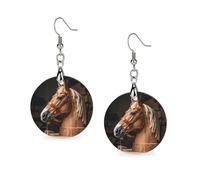 Top Carpenter's Horse Head Wooden Earrings for Women, Vintage Elegant Wood Jewelry, Lightweight Earrings for Wedding, Party, Everyday Jewelry Gift, Circular, Wood, wood