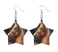 Top Carpenter's Horse Head Wooden Earrings for Women, Vintage Elegant Wood Jewelry, Lightweight Earrings for Wedding, Party, Everyday Jewelry Gift, Star, Wood, wood