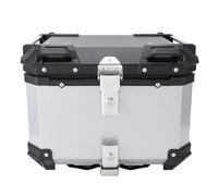 Top Case 45L Aluminium Alloy Tail Box, Leather Lining Backrest Handle Tail Box, General Bikes Storage with Secure Closure, Silver, 42x33x33cm