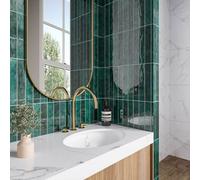 Top Ceramics Green Gloss Flat Bumpy Metro Ceramic Wall Tile (L)300mm X (W)50mm Each Box 0.5Sqm