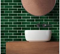 Top Ceramics Green Metro Brick Mosaic Tile High Gloss (L)282 X (W)292mm