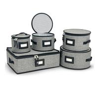TOP CLADD China Storage Containers, 5-Piece Set, Quilted Microfiber Dish Organizer with Dividers (grey)