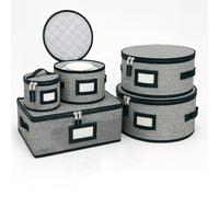 TOP CLADD China Storage Containers, 5-Piece Set, Quilted Microfiber Dish Organizer with Dividers (grey)