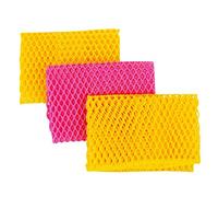 Innovative Dish Washing Net Cloths / Scourer - 100% Odor Free / Quick Dry - No More Sponges with Mildew Smell - Perfect Scrubber for Washing Dishes - 11 by 11 inches - 3PCS - Yellow/Pink/Yellow or Pink/Yellow/Pink