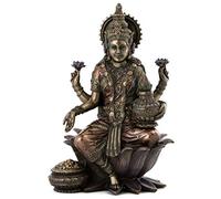 Top Collection Lakshmi Statue Seated on Lotus Platform - Goddess of Wealth, Prosperity, Wisdom, and Fortune Sculpture in Premium Cold Cast Bronze - 7-Inch Collectible Hindu Figurine