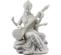 Top Collection Saraswati Statue - Hindu Goddess of Knowledge, Music & Art Sculpture in White Marble Finish- 5.75-Inch Figurine