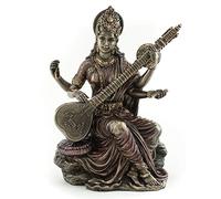 Top Collection Saraswati Statue- Hindu Goddess of Music and Wisdom Sculpture in Premium Cold Cast Bronze - 5.75-Inch Collectible East Asian Meditating Figurine
