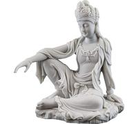 Top Collection Water & Moon Quan Yin Royal Ease Pose Statue- Buddhist Kwan Yin Goddess of Compassion and Mercy Sculpture in White Marble Finish - 7.25-Inch Collectible Figurine