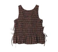 Top de algodón fruncido a cuadros - female - Ganni - Sleeveless Tops - Brown - M - Tops M