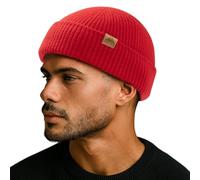 TOP-EX 100% Merino Wool Fisherman Beanie Hat Men & Women, Thermal Wool Hats, Unisex Winter Cap Trawler Knitted Hat for Outdoor Running Golf - Concrete Signal Red M/L