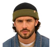 TOP-EX 80% Merino Wool Fisherman Beanie Hat for Men & Women, Warm Winter Wool Hats, Unisex Winter Cap Trawler Knitted Cuffed Hat for Outdoor Walking Golf, Black & Army Green M/L