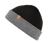 TOP-EX 80% Merino Wool Fisherman Beanie Hat for Men & Women, Warm Winter Wool Hats, Unisex Winter Cap Trawler Knitted Cuffed Hat for Outdoor Running Golf, Black & Gray M/L
