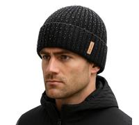 TOP-EX Black DryKnit™ Waterproof Fleece Lined Beanie Hat for Men Women M/L Warm Knit Watch Cap Winter Hiking Running Outdoor