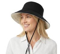 TOP-EX ChicPony™ Ponytail Sun Hat for Women SPF 50+ Wide Brim Cotton Linen Hats Ladies Summer UV Protection Bucket Hats with Fold-Up Brim Adjustable Black Medium