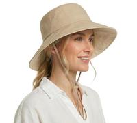 TOP-EX ChicPony™ Ponytail Sun Hat Women UPF 50+ Cotton Linen Summer Wide Brim Bucket Hats Beach Gardening Sunhats with Fold-Up Brim for Ladies Packable Khaki Medium
