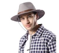 TOP-EX Cotton Safari Fedora UPF 50+ Unisex Hat with Wide Brim, UV Protection for Outdoor Adventures, Perfect for Hiking, Fishing, Walking, Summer Hat with Adjustable Chin Strap for Travel, Grey XL