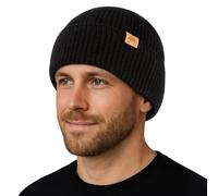 TOP-EX L/XL Merino Wool Beanie Hat Men with Fleece Lined, Unisex Thermal Warm Skull Cap, Soft Wooly Knit Cuffed Beanies Hats, Recycled Materials, Cold Weather Running Golf, Black