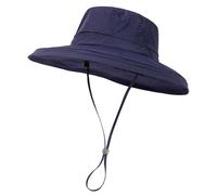 TOP-EX Ladies Sun Hats for Extra Large Heads with Ponytail Hole and Chin Strap Waterproof UPF 50 - Wide Brim Foldable Breathable Bucket Hat for Gardening Hiking Camping Navy XL