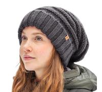 TOP-EX M/L/XL 100% Wool Ladies Slouchy Beanie for Women Winter Hat Fleece Lining Warm Knit Hats Cold Weather Skull Hat Soft Stretch Ski Cap Dark Grey