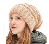 TOP-EX M/L/XL 100% Wool Slouchy Beanie for Women Winter Hat Fleece Lining Thermal Knitted Hats Cold Weather Skull Hat Soft Stretch Ski Cap White