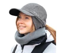 TOP-EX M/L/XL Water-Repellent Winter Baseball Cap with Ear Flap for Women Running Beanie Hat with Pony Tail Hole for Ladies Reflective Thermal Fleece Lining Hat Skiing Present Grey M/L