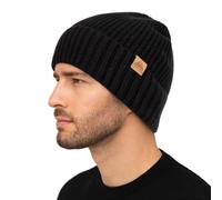 TOP-EX Merino Wool Cuffed Beanie for Men XL/XXL - Black Thermal Winter Wooly Hat with Fleece Lining, Soft Warm Cap for Hiking, Work, Cold Weather, Mens Gift Beanie UK