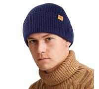 TOP-EX Merino Wool Cuffed Beanie Hat Men & Women with Fleece Lined, Thermal Warm Winter Hats, Soft Wooly Knit Beanies Cap, Recycled Materials, Cold Weather Gifts Christmas, Blue M/L