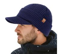 TOP-EX PolarWool™ 100% Merino Wool Peaked Beanie Hat Men Women with Fleece Lined, Winter Thermal Newsboy Cap Baker Boy Hats with Brim Windproof for Golf Running, Navy M/L