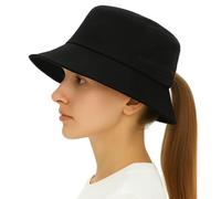 TOP-EX Ponytail Bucket Hats for Womens Summer Uv Protection Lightweight Foldable Packable Bucket Sunhat Caps Big Heads Black Large X-Large L XL