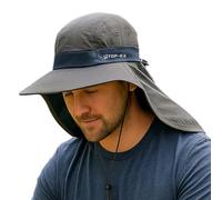 TOP-EX Sun Hat Men Wide Brim with Neck Cover SPF 50 Cooling Hat for Big Heads Hiking Fishing Breathable Safari Style Adjustable Dark Grey XL/XXL