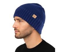 TOP-EX Winter Beanie Hat for Men M/L - Navy Cuffed Merino Wool Cap with Fleece Lining, Soft Warm Wooly Hat for Hiking, Running, Work, Cold Weather UK