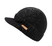 TOP-EX Winter Waterproof Wool Beanies for Men Winter Fleece Lined Warm Hats with Peak Visor Cap Snow Cold Weather Thermal Knitted Big Black Medium Large M L