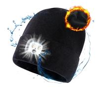 TOP-EX Winter Wooly LED Beanies Hats with Light Torch Rechargeable Waterproof Gifts for Men Women Dad Running Camping Dog Walking Big Head Black X-Large XX-Large XL XXL