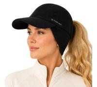 TOP-EX Women's Water-Repellent Ponytail Winter Cap, Fleece Lined | Fleece-lined ponytail cap with ear flaps, water resistance and reflective trim - for running, hiking, commutes and dusk jogs.