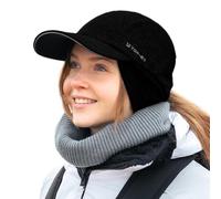 TOP-EX Women's Water-Repellent Ponytail Winter Cap, Fleece Lined | Fleece-lined ponytail cap with ear flaps, water resistance and reflective trim - for running, hiking, commutes and dusk jogs.