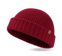 TOP-EX XL/XXL Mens 100% Merino Wool Fisherman Beanie for Women Trawler Beanie Winter Hat Warmer Knitted Cuffed Hat Red XL/XXL