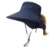 TOP-EX XL/XXL Sun Hat Women UPF 50 Ponytail Summer Hats Ladies Waterproof Outdoor Hat with Neck Protection Wide Brim Safari Hiking Hat Foldable Navy Blue M/L