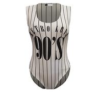 Top Fashion Womens Plus Size Racer Leotard Monochrome Retro 90s Love Pinstripe Bodysuit Top UK Size 14-26